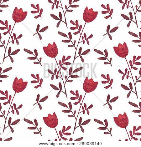 Simlpe Seamless Floral Pattern. Abstract Watercolor Free Hand Drawn Illustration For Wrapping, Backg