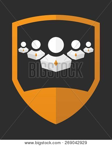 Protection Logo. Team Logotype Design. Group People. Secure Icon. One Chcracter And Shield.