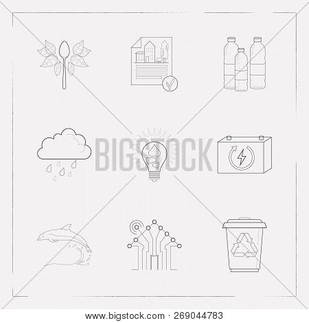Set Of Ecology Icons Line Style Symbols With Reduce Waste, Eia Approved, Plastic Bottles And Other I