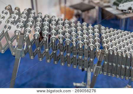Flexible Adjustable Roller Conveyor. Poratable Innovative Products Transportation Technology For Fac