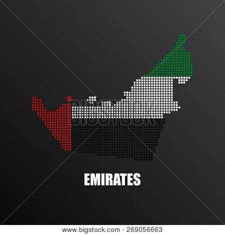 Vector Illustration Of Abstract Halftone Map Of United Arab Emirates Made Of Square Pixels With Uae 