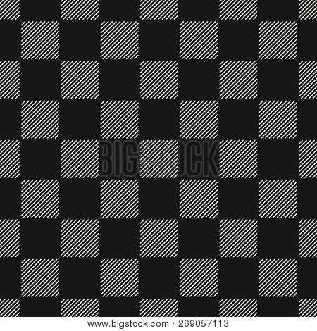 Vector Geometric Seamless Pattern With Squares, Thin Diagonal Lines, Stripes, Grid. Modern Abstract 
