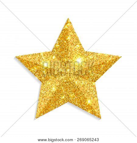 Glitter Gold Star Vector Isolated On White Background. Christmas Star Decoration. Golden Xmas Sparkl