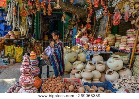 Jodhpur, India - Nov 6, 2017. Pottery Shop At Sadar Market In Jodhpur, India. Jodhpur Is The Second 
