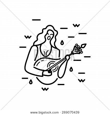 Woman With Guitar Is Singing A Song. Vector Logo Design. Portuguese Sad Song Fado. Line Style Vector
