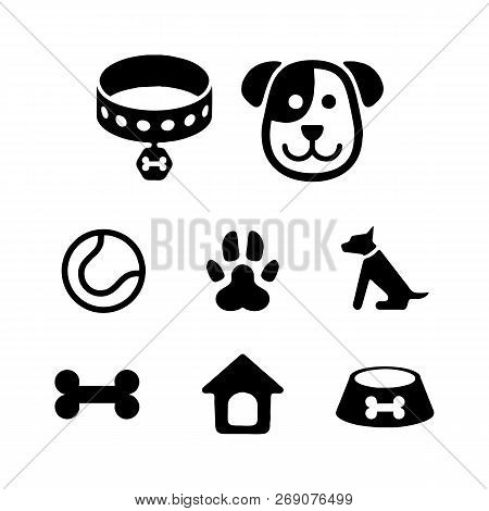 Vector Illustration With Cartoon Dog Stuff Icons With Dog Character. House Pet Concept. Vector  Pets