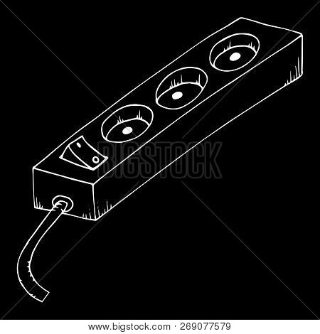 Extension Cord On Black Background. Vector Illustration Of An Electrical Extension Cord. Hand Drawn.