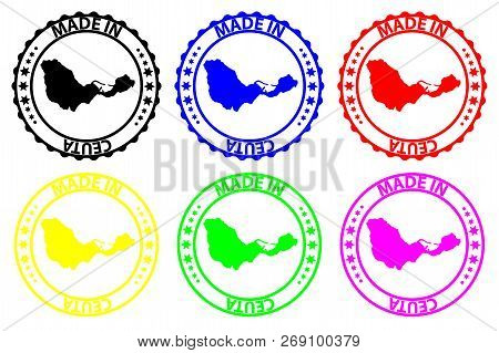 Made In Ceuta - Rubber Stamp - Vector, Ceuta Map Pattern - Black, Blue, Green, Yellow, Purple And Re