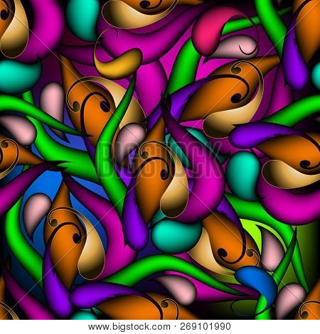 Colorful Bright Ornate Paisley Seamless Pattern. Multicolor Abst