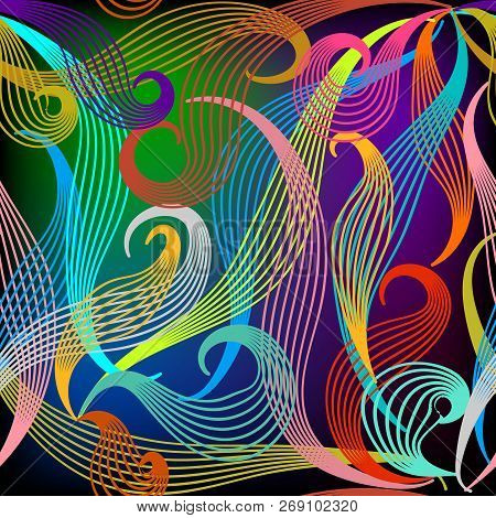 Colorful Intricate Floral Vector Seamless Pattern. Line Art Trac