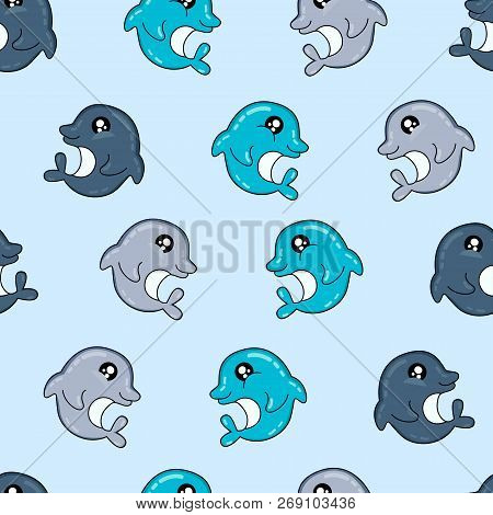 Cute Kids Dolphin Pattern For Girls And Boys. Colorful Dolphin On The Abstract Bright Pattern Create