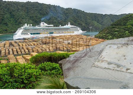 Picton New Zealand- October 2 2018; Radiance Of Seas Huge Passenger Cruise Ship Moored At Shakespear
