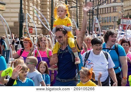 Prague, Czech Republic - July 1, 2018: People Parading At Sokolsky Slet, A Once-every-six-years Gath