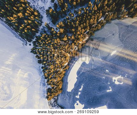 Aerial Photography Of A Forest In Winter - Vintage Look Edit