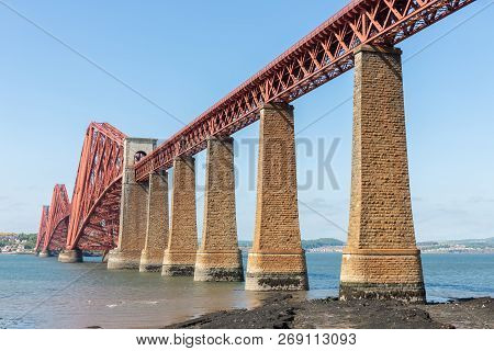 Forth Bridge Over Firth Of Forth Near Queensferry In Scotland
