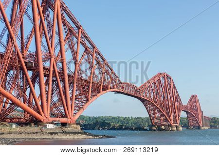 Forth Bridge Over Firth Of Forth Near Queensferry In Scotland