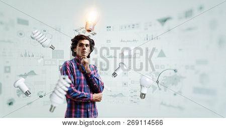 Pensive hipster guy. Mixed media