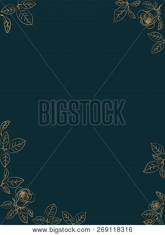 Floral Gold Frame With Roses. Vector Illustration.