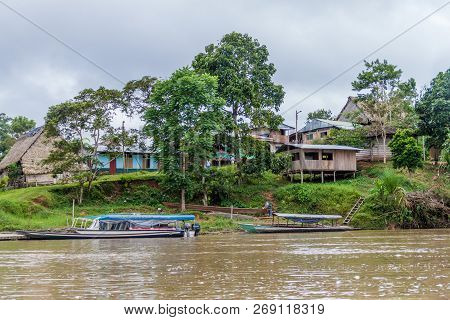 Pantoja, Peru - July 9, 2015: Small Village Pantoja On A River Napo, Peru