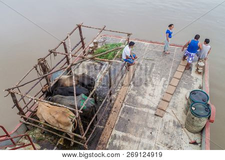 Napo, Peru - July 14, 2015: Cargo Deck Of A Boat Arabela I Which Plies River Napo, Peru