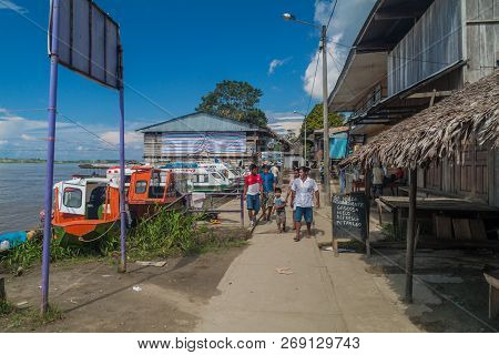 Santa Clotilda, Peru - June 16, 2015: View Of A Village Santa Clotilda On A River Napo, Peru