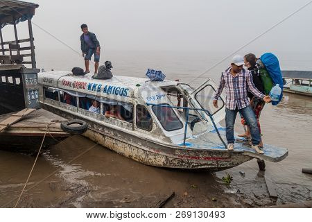 Mazan, Peru - June 17, 2015: Speed Boat On Amazon River Peru