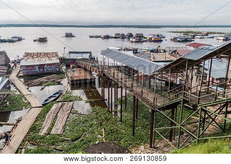 Iquitos, Peru - June 17, 2015: View Of A Port Puerto De Productores In Iquitos, Peru