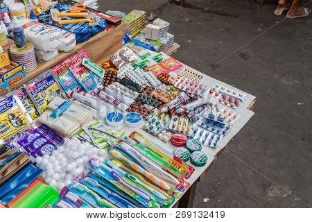 Iquitos, Peru - June 17, 2015: Various Pills For Sale On Belen Market In Iquitos