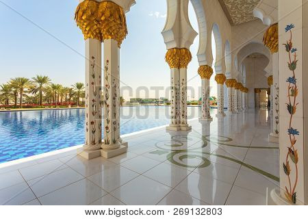 Sheikh Zayed Mosque - Abu Dhabi, United Arab Emirates. Beautiful White Grand Mosque Exterior