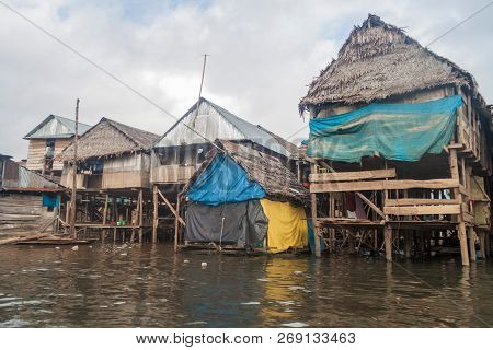 View Of Partially Floating Shantytown In Belen Neigbohood Of Iquitos, Peru.