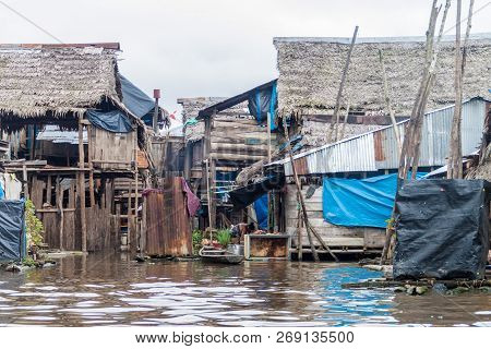 Iquitos, Peru - July 18, 2015: View Of Partially Floating Shantytown In Belen Neigbohood Of Iquitos,