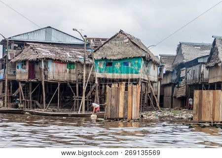 Iquitos, Peru - July 18, 2015: View Of Partially Floating Shantytown In Belen Neigbohood Of Iquitos,