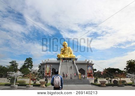 Rayong , Thailand , 27 May 2017, Backpacker Visit Beautiful Buddish Place Call Luang Poo Tim And Clo