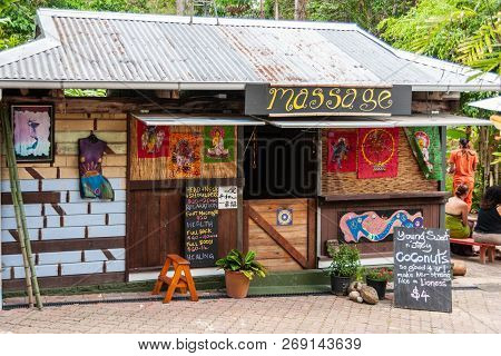 Kuranda, Queensland, Australia - December 4, 2009: Massage Parlor In Simple Wooden, But Colorfully D