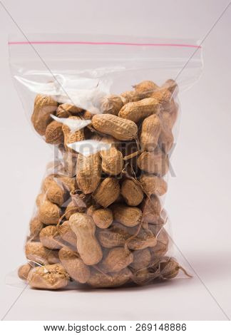 Groundnuts Packed In Plastic Bag On Isloated Background