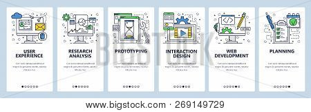 Vector Web Site Linear Art Onboarding Screens Template. User Experience, Prototyping And Web Develop