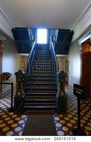 Mansfield, Oh, May 29, 2018, Ohio State Reformatory, Former Prison, Looking Up A Metal Staircase, Fi