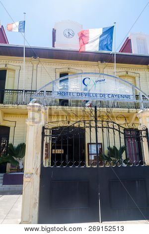 Cayenne, French Guiana - August 3, 2015: View Of A Town Hall In Cayenne, Capital Of French Guiana.