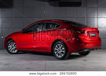 Novosibirsk, Russia - November 16, 2018: Mazda 3, Back View. Photography Of A Modern Car On A Parkin