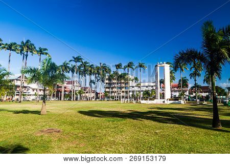 Cayenne, French Guiana - August 3, 2015: Place Des Palmistes Square In Cayenne, Capital Of French Gu