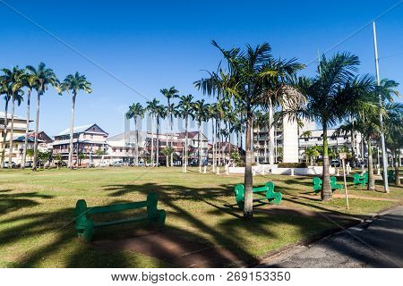 Cayenne, French Guiana - August 3, 2015: Place Des Palmistes Square In Cayenne, Capital Of French Gu