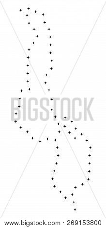 Vector Stroke Dotted Malawi Map In Black Color, Small Border Points Have Diamond Shape. Connect The 