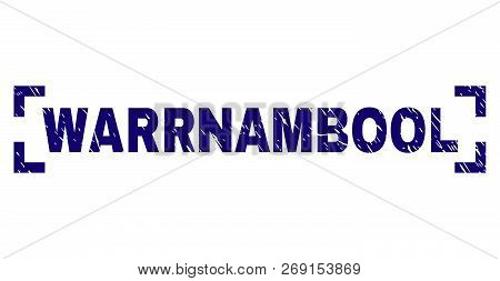 Warrnambool Tag Seal Print With Distress Texture. Text Tag Is Placed Inside Corners. Blue Vector Rub