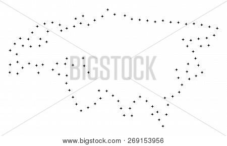 Vector Stroke Dotted Eurasia Map In Black Color, Small Border Points Have Diamond Shape. Follow The 