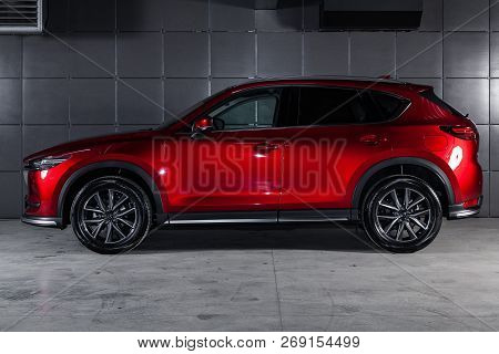 Novosibirsk, Russia - November 16, 2018: Mazda Cx5, Side View. Photography Of A Modern Car On A Park