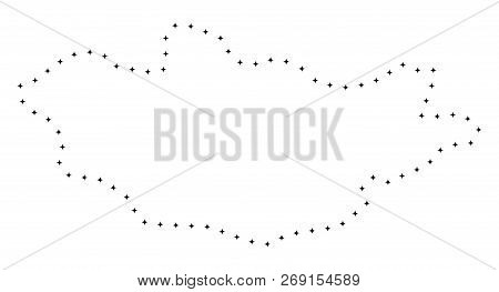 Vector Stroke Dot Mongolia Map In Black Color, Small Border Points Have Diamond Shape. Track The Pat