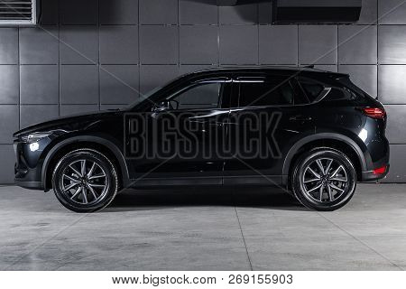Novosibirsk, Russia - November 16, 2018: Black Mazda Cx5, Side View. Photography Of A Modern Car On 