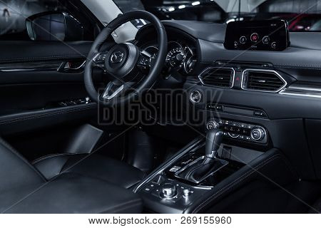 Novosibirsk, Russia - November 16, 2018: Mazda Cx5, Close-up Of The Dashboard And Steering Wheel. Ph