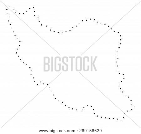 Vector Stroke Dot Iran Map In Black Color, Small Border Points Have Diamond Shape. Discover The Fram