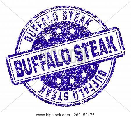 Buffalo Steak Stamp Seal Watermark With Grunge Texture. Designed With Rounded Rectangles And Circles